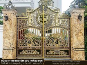 Cổng nhôm đúc hoa lá tây đẹp