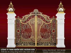 Mẫu cổng nhôm đúc hoa lá tây đẹp
