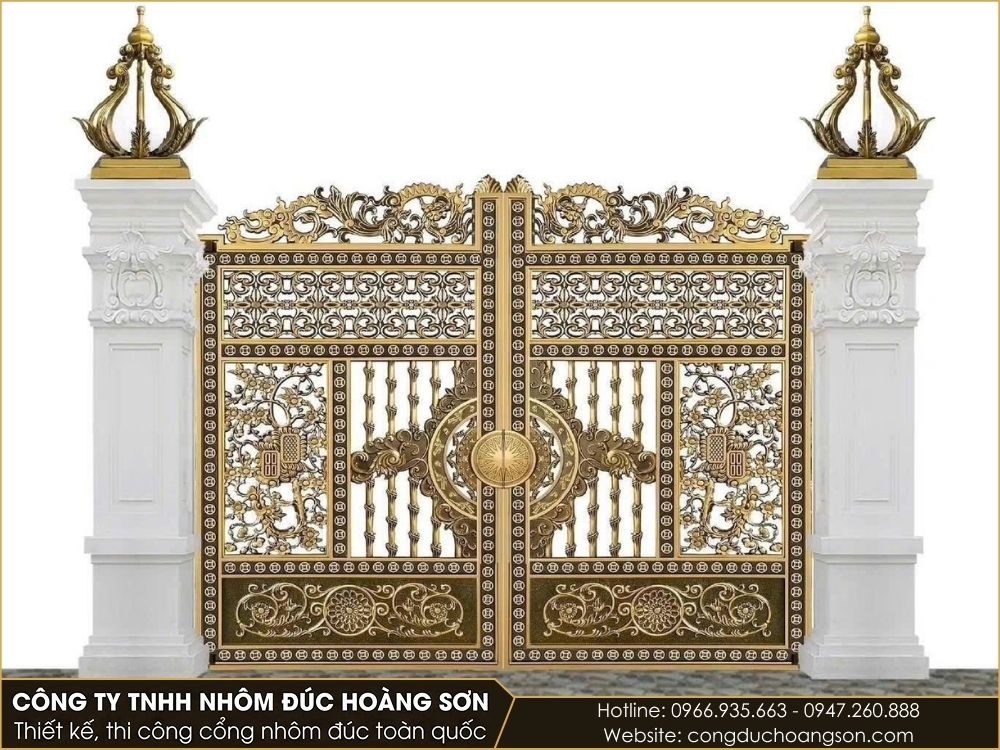 Cổng nhôm đúc hoa lá tây