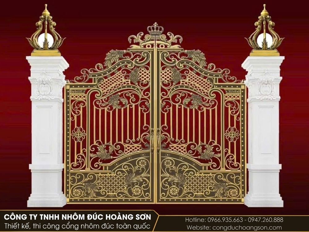 Cổng nhôm đúc hoa lá tây