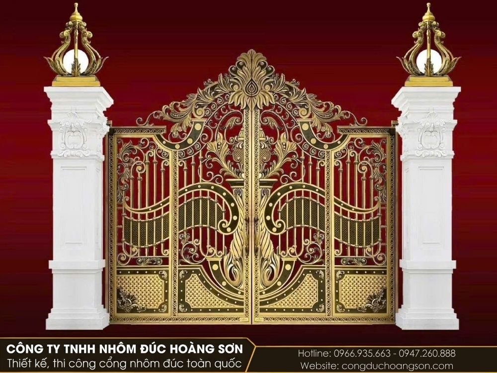 Mẫu cổng nhôm đúc hoa lá tây