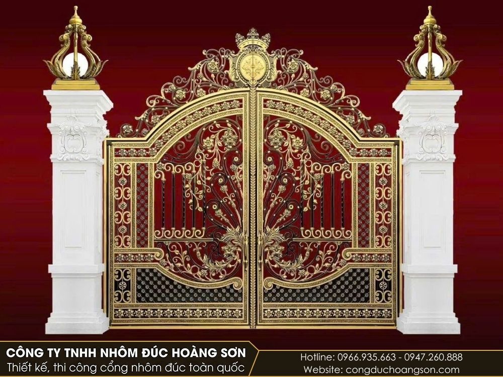 Mẫu cổng nhôm đúc hoa lá tây