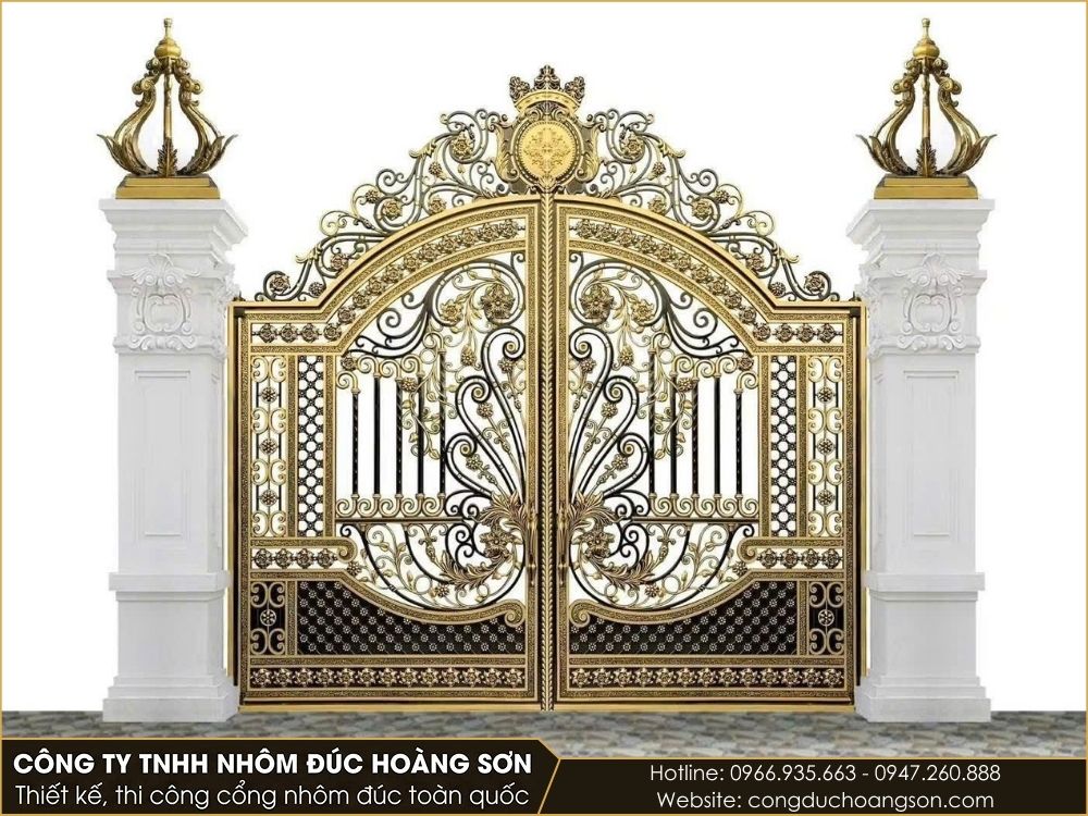Mẫu cổng nhôm đúc hoa lá tây