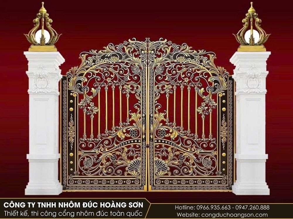 Mẫu cổng nhôm đúc hoa lá tây đẹp
