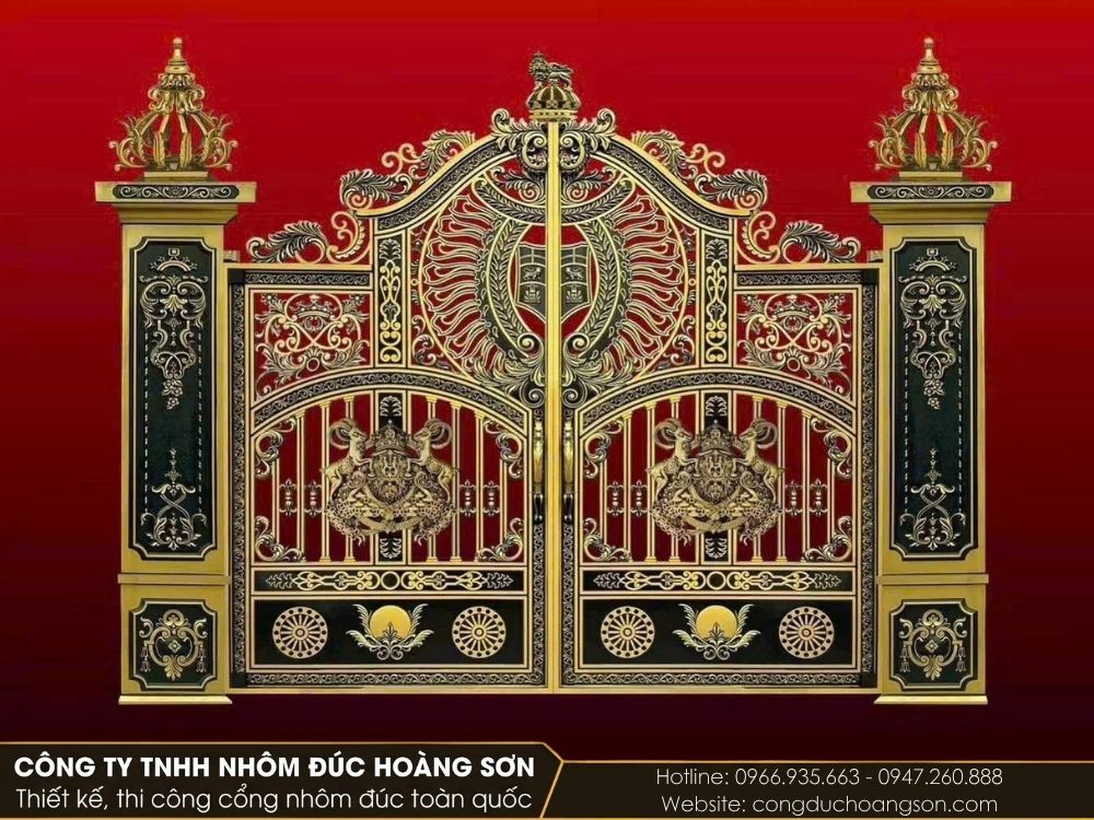Mẫu cổng nhôm đúc phù điêu đẹp