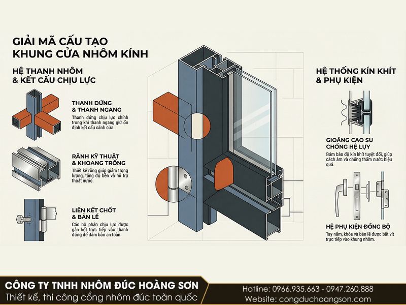 Cấu tạo của cửa kính nhôm đúc