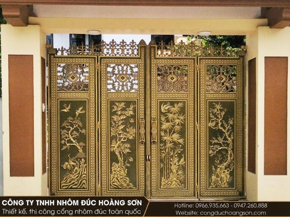 Mẫu cổng 4 cánh họa tiết Tùng – Cúc – Trúc – Mai Mẫu cổng 4 cánh họa tiết Tùng – Cúc – Trúc – Mai