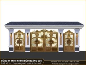 Mẫu 12: Cổng Buckingham 3D phối hoa lá cuộn kín mặt, 4 cánh, huy hiệu nổi