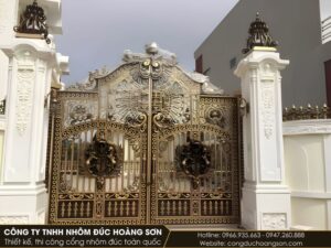 Mẫu 10: Cổng Buckingham sư tử và kỳ lân nổi khối, vàng đồng giả cổ