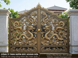 Mẫu 5: Cổng cửu long cổ điển nền mây