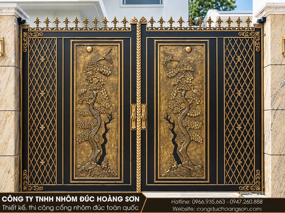 Thi công cổng nhôm đúc cây tùng đơn 2 cánh tại nhà phố Anh Minh – Gò Vấp Thi công cổng nhôm đúc cây tùng đơn 2 cánh tại nhà phố Anh Minh – Gò Vấp