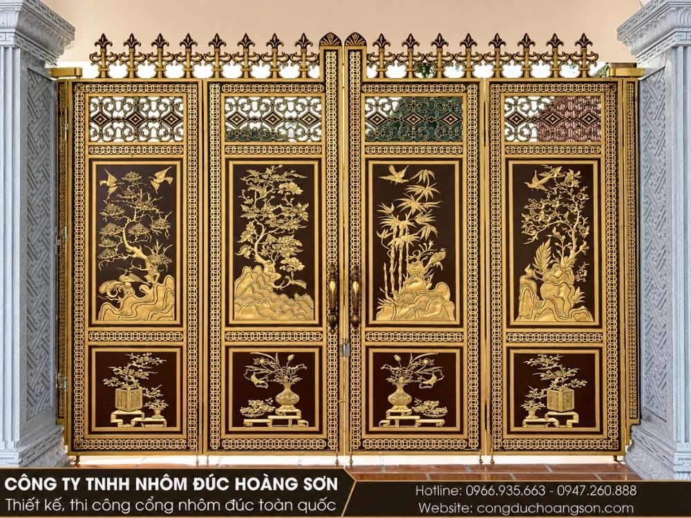 Thi công cổng nhôm đúc tùng phối Tứ Quý 4 cánh tại dinh thự Chú Phúc – Ninh Bình Thi công cổng nhôm đúc tùng phối Tứ Quý 4 cánh tại dinh thự Chú Phúc – Ninh Bình