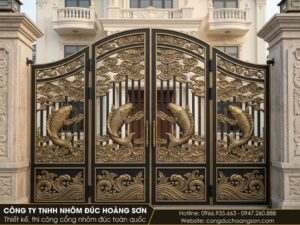 Mẫu cổng nửa kín mây cuộn, bốn cá hóa rồng hướng thượng trên bốn cánh
