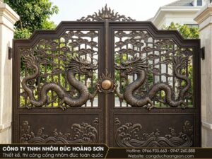 Mẫu cổng song long hội tụ 2 cánh nửa kín
