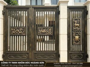Mẫu 16: Cổng tứ linh 2 cánh nhỏ có cửa phụ