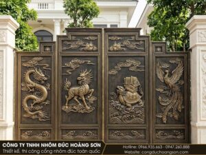 Mẫu 11: Cổng tứ linh 4 cánh, mỗi cánh một linh vật