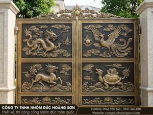 Mẫu 2: Cổng tứ linh mặt kín bố cục theo tầng