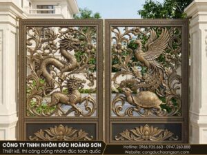 Mẫu 8: Cổng tứ linh nền hoa lá thoáng