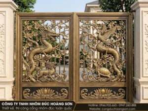 Mẫu 9: Cổng tứ linh nền mai hóa rồng