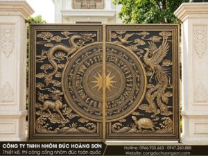 Mẫu 5: Cổng tứ linh phối một trống đồng lớn