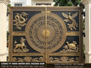 Mẫu 7: Cổng tứ linh phối trống đồng mặt kín nhiều vành