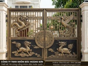 Mẫu 6: Cổng tứ linh phối trống đồng nửa kín